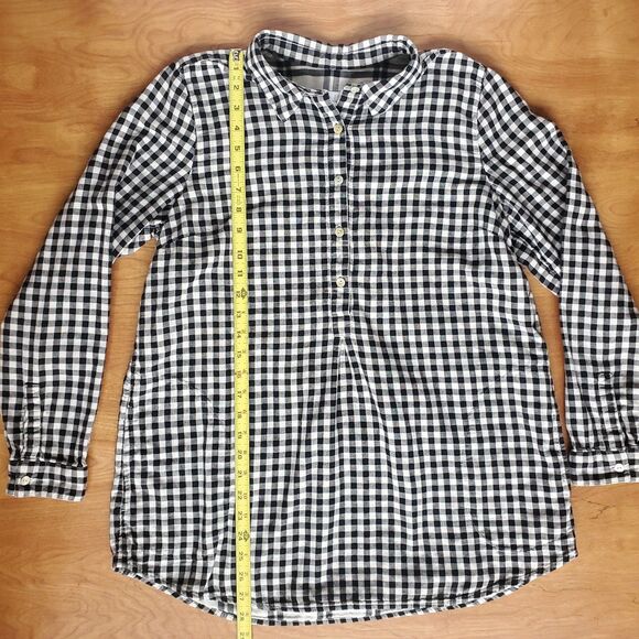 J Jill Top Womens M Gingham Check Plaid Popover Black White Tunic Double Cloth - Picture 12 of 14